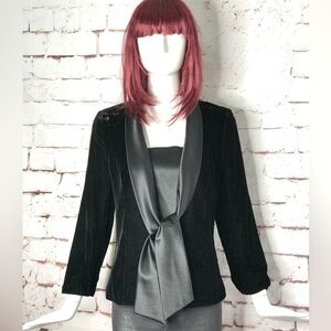 TALBOTS PETITES Black Velvet Blazer Satin Tuxedo Collar Jacket Size 10P Petite